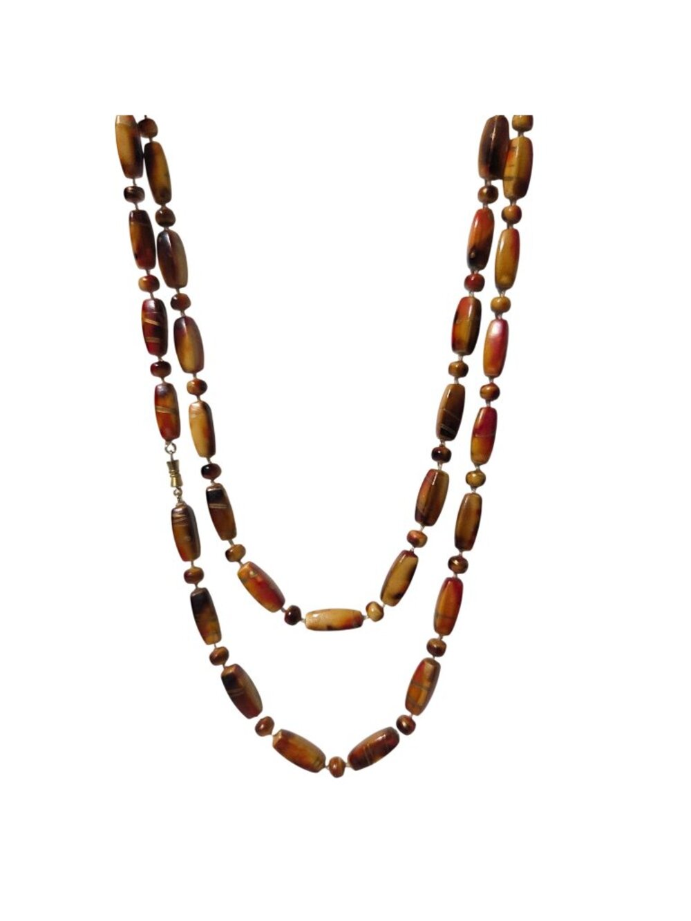 Vintage Beaded Necklace Brown Gold Beads Barrel Clasp Fashion Jewelry Women